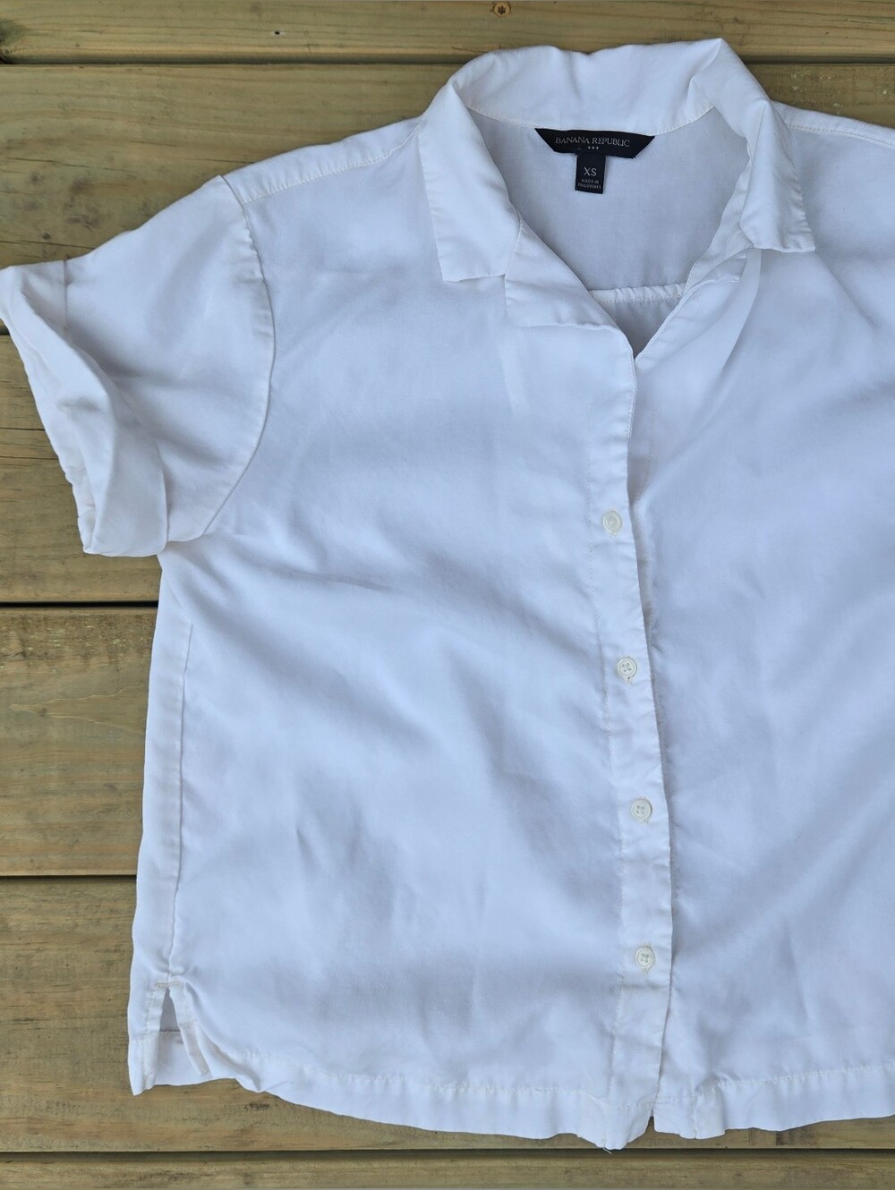 Banana Republic Snow White Short-Sleeve Summer Button-Up Flowy Shirt Sz XS